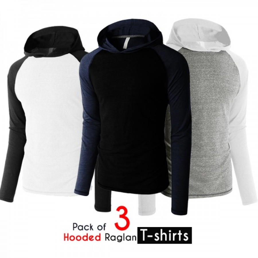Pack of 3 Hooded Raglan t-shirts