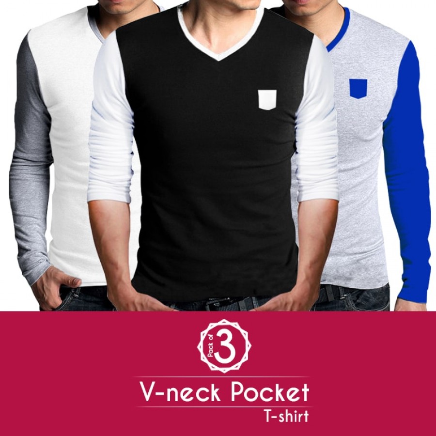 Pack of 3 V-neck Pocket T-shirt