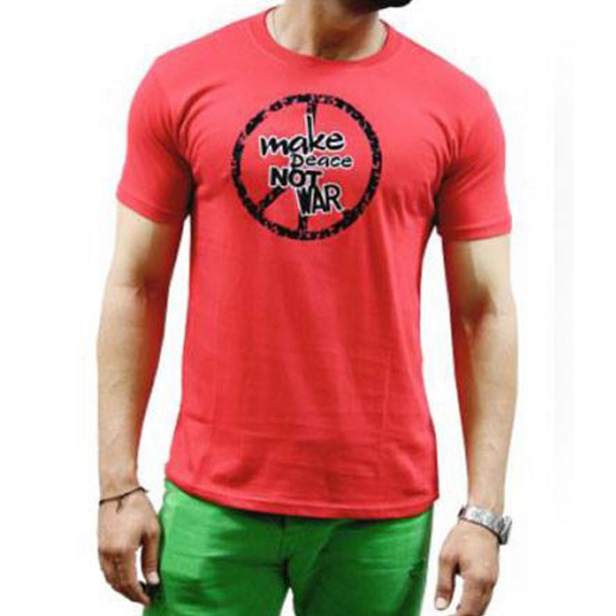 Red Make Peace Not War Printed T-Shirt