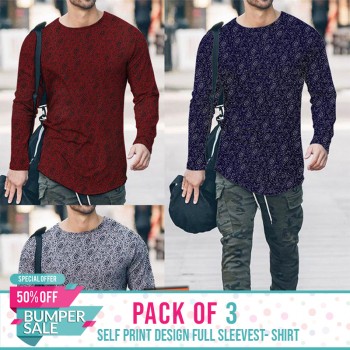 Pack Of 3 ( Self Print Design Full SleevesT- shirt)-BUMBER DISCOUNT SALE