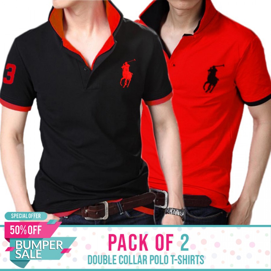 PACK OF 2 DOUBLE COLLAR POLO T-SHIRTS - BUMPER DISCOUNT SALE