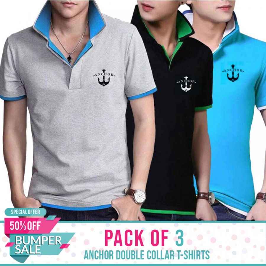 Pack of 3 Achor Double Collar Tshirt -Bumper Discount Sale