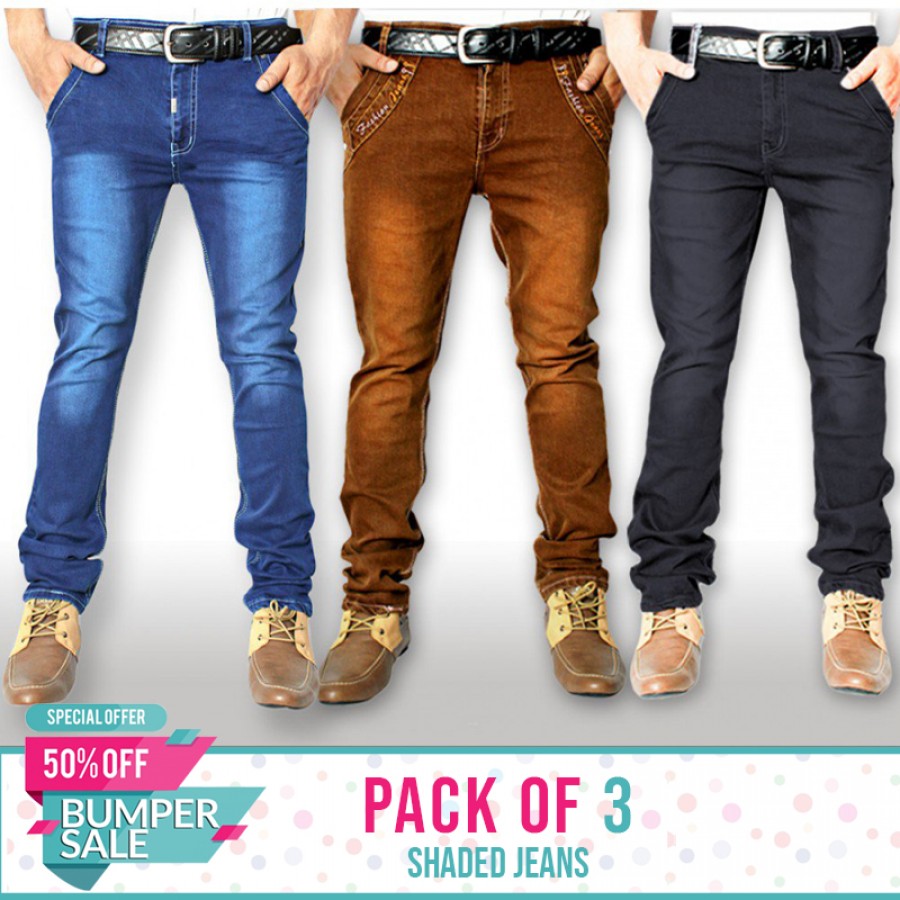 Pack of 3 Stretchable Shaded Denim Jeans - BUMPER DISCOUNT SALE