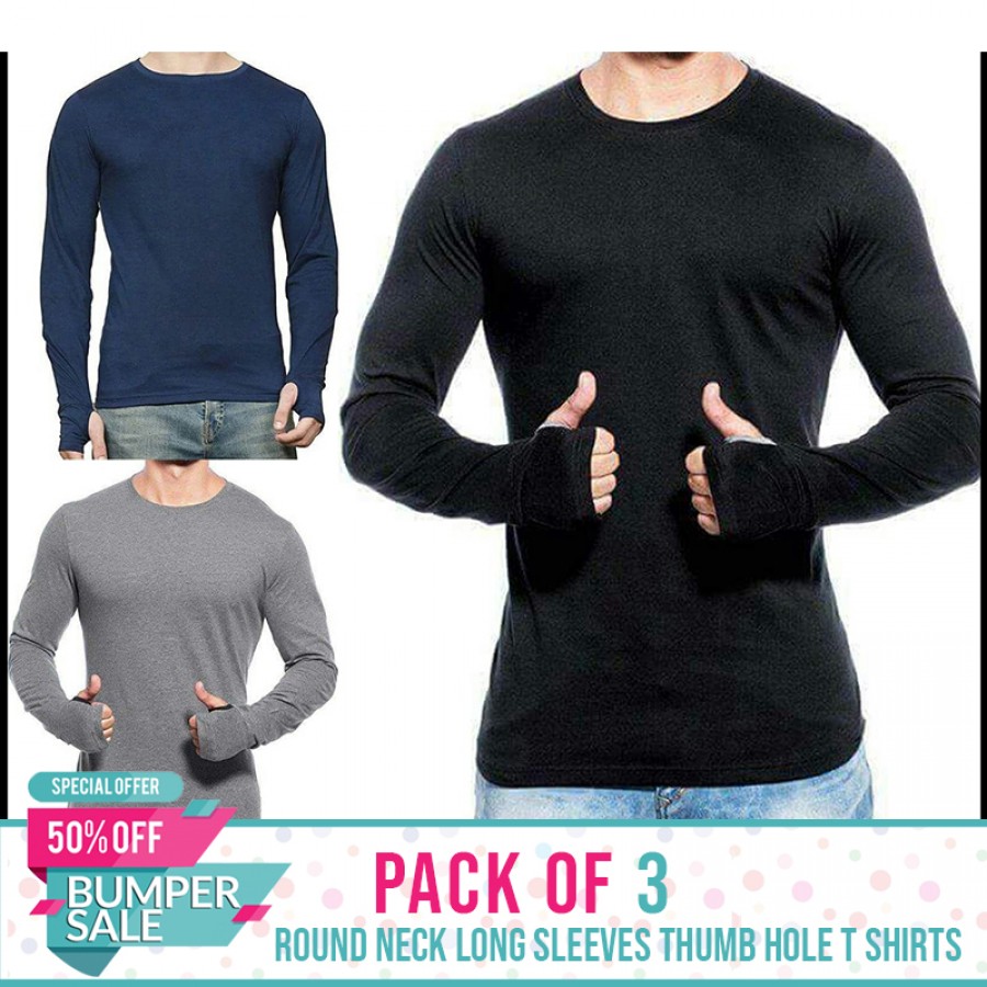 Pack of 3 round neck long sleeves thumb hole  T Shirts - BUMPER DISCOUNT SALE