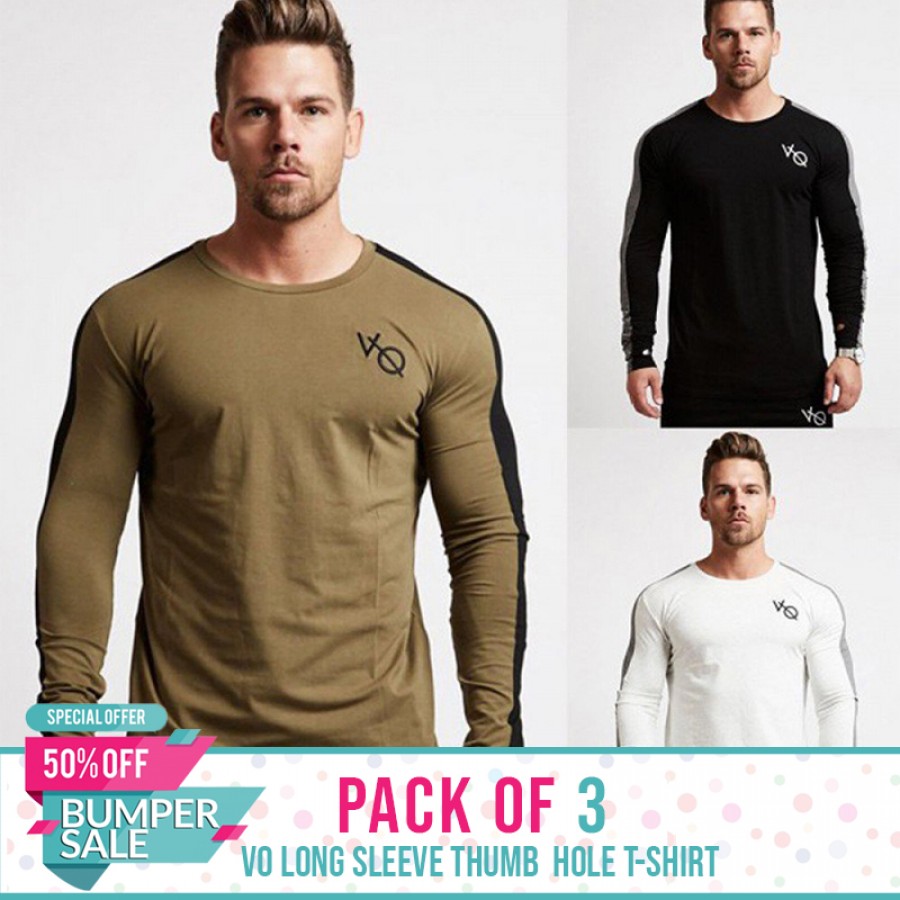 Pack of 3 VO long sleeve thumb hole t shirt - Bumper Discount Sale