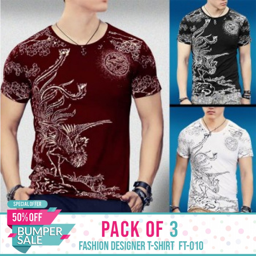 Pack Of 3 ( Fashion Designer T-Shirts FT-010) - BUMPER DISCOUNT SALE