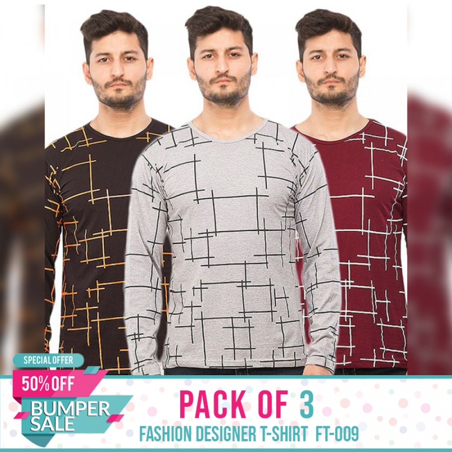 Pack Of 3 ( Fashion Designer T-Shirts FT-009) - BUMPER DISCOUNT SALE