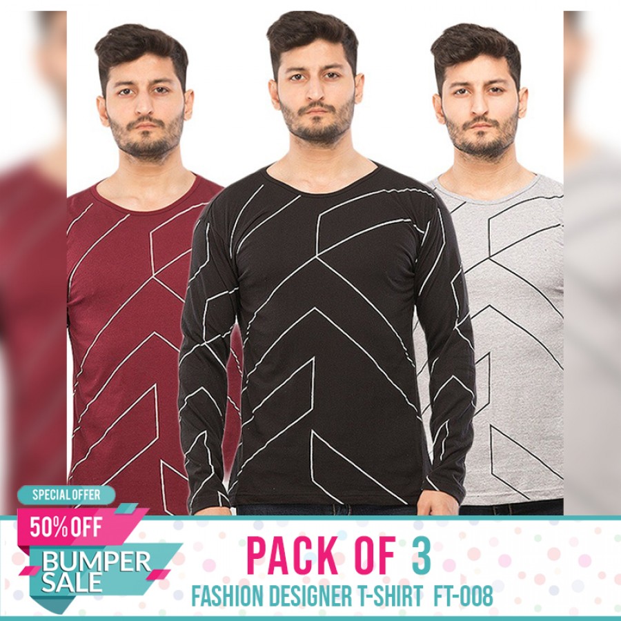Pack Of 3 ( Fashion Designer T-Shirts FT-008)) - BUMPER DISCOUNT SALE