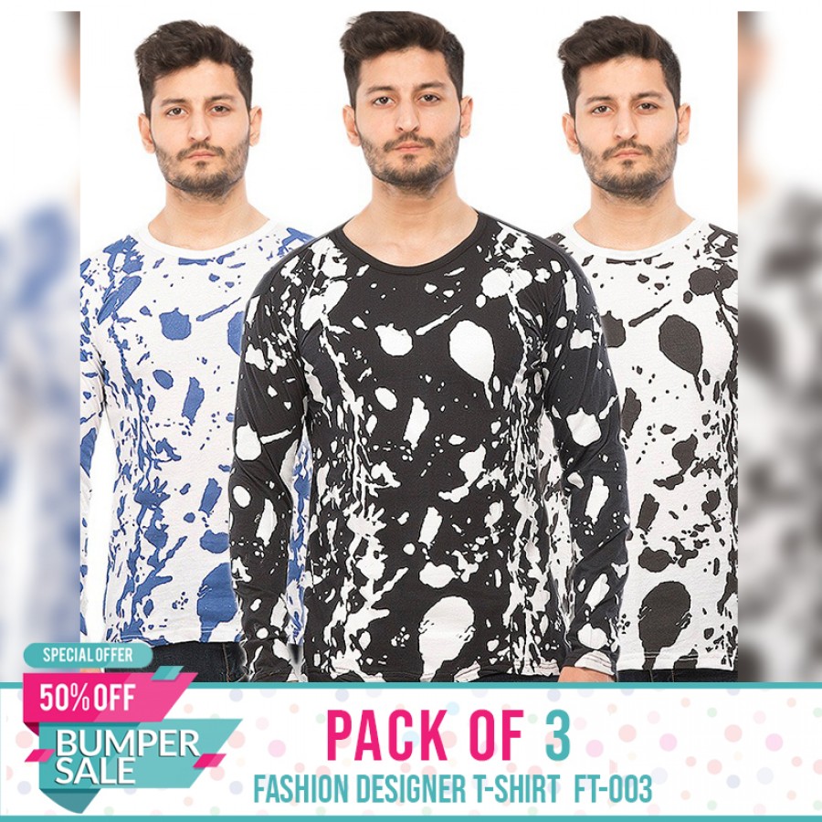 Pack Of 3 ( Fashion Design T-Shirts FT-003) - BUMPER DISCOUNT SALE