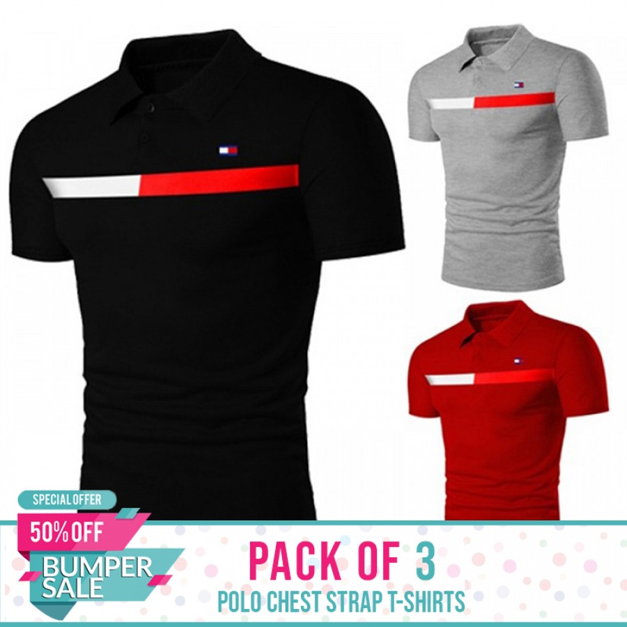 Pack Of 3 ( Polo Chest Starp T-Shirts) - BUMPER DISCOUNT SALE