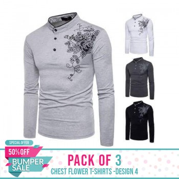 Pack of 3 Chest flower T-Shirts -Design 4- Bumper Discount Sale