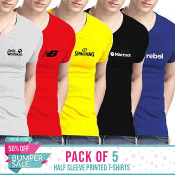 Pack of 5 Half Slevees Printed T-Shirts- Bumper Discount Sale