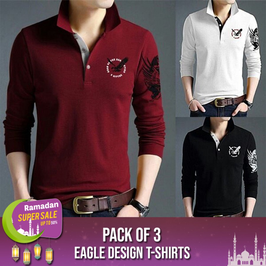 Pack of 3 Eagle Design T-shirts-RAMADAN SUPER SALE