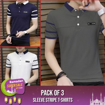 Pack of 3 Sleeve Stripe T-shirts-RAMADAN SUPER SALE