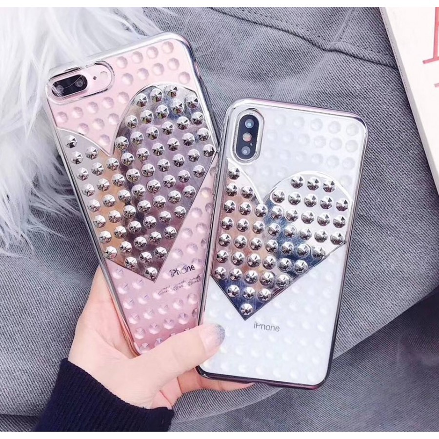 ( PK016 ) Heart shaped cases  Soft transparent luxury case with printed heart and 3d spikes