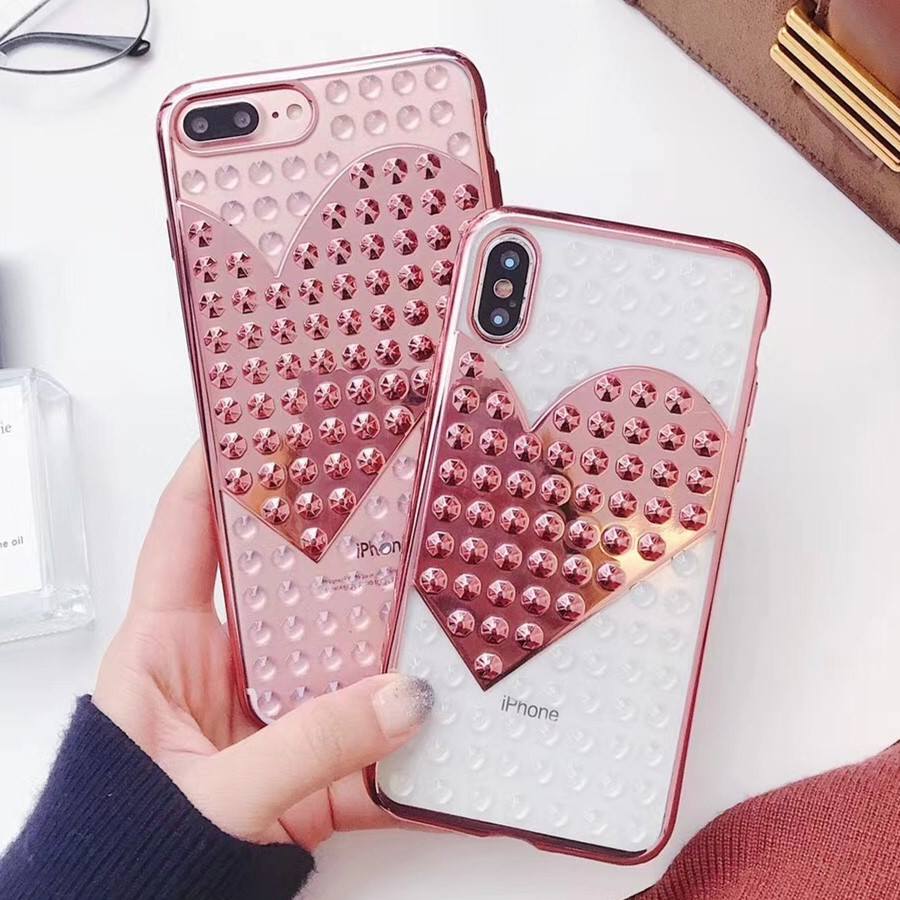 ( PK016 ) Heart shaped cases  Soft transparent luxury case with printed heart and 3d spikes