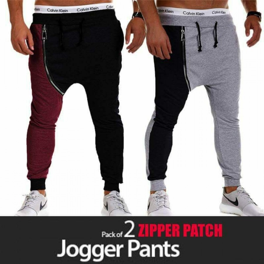 pack of 2 zipper patch jogger pants