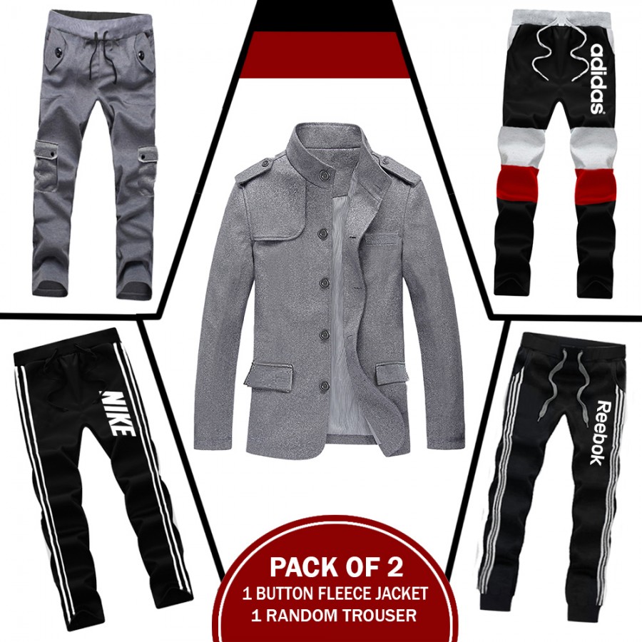 Pack Of 2 (1  Button Fleece Jacket, 1 Random Trouser
