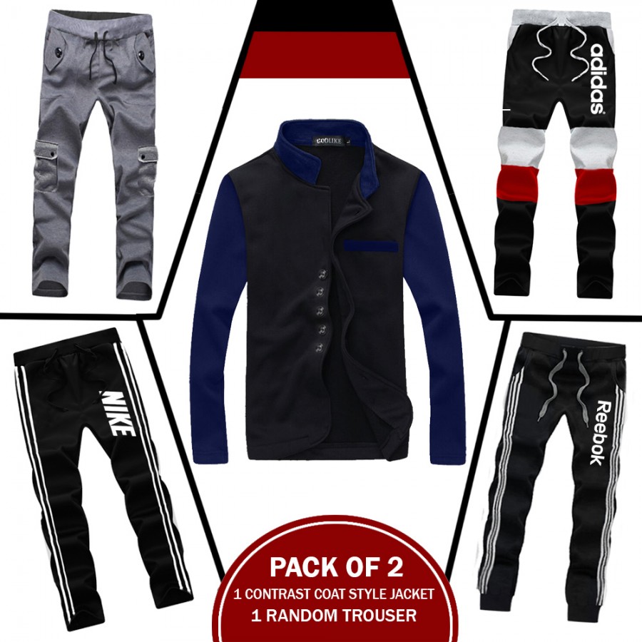 Pack Of 2 (1  Contranst Style Jacket Coat, 1 Random Trouser)