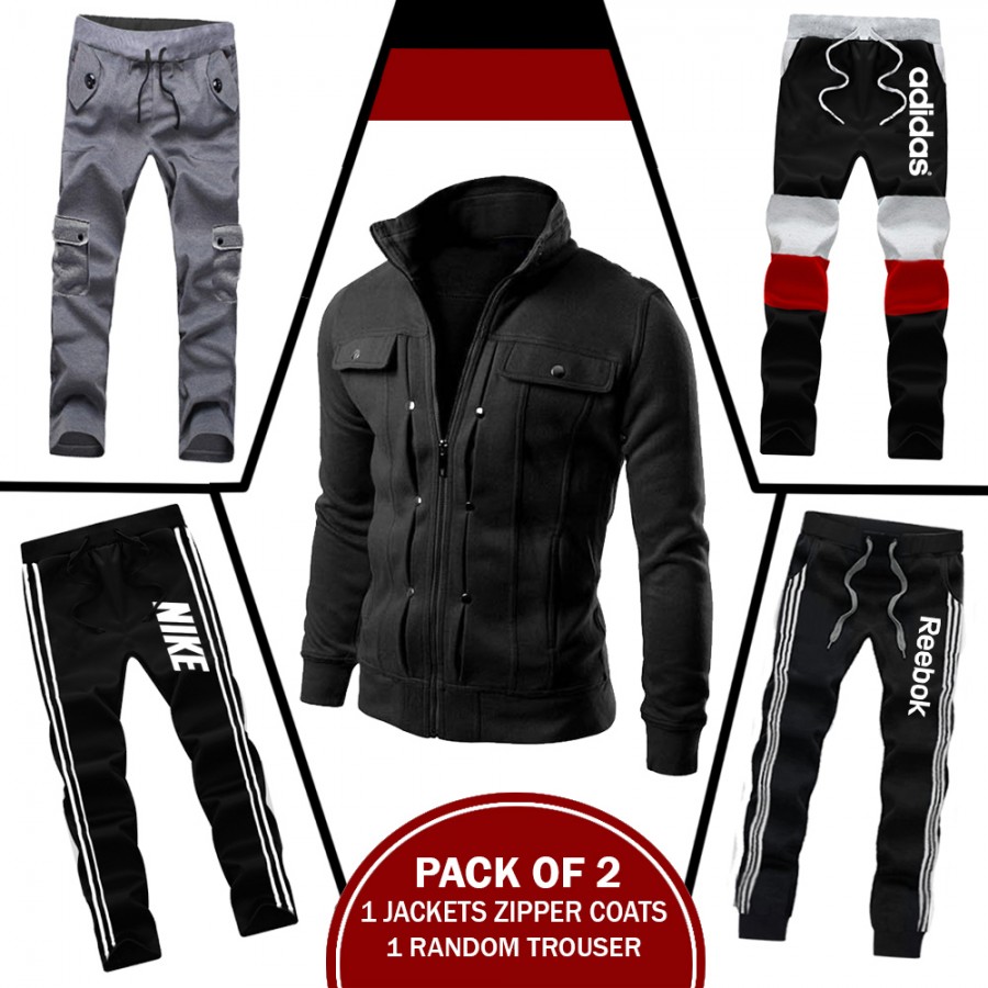 Pack Of 2 (1 Jacket Zipper Coat, 1 Random Trouser)