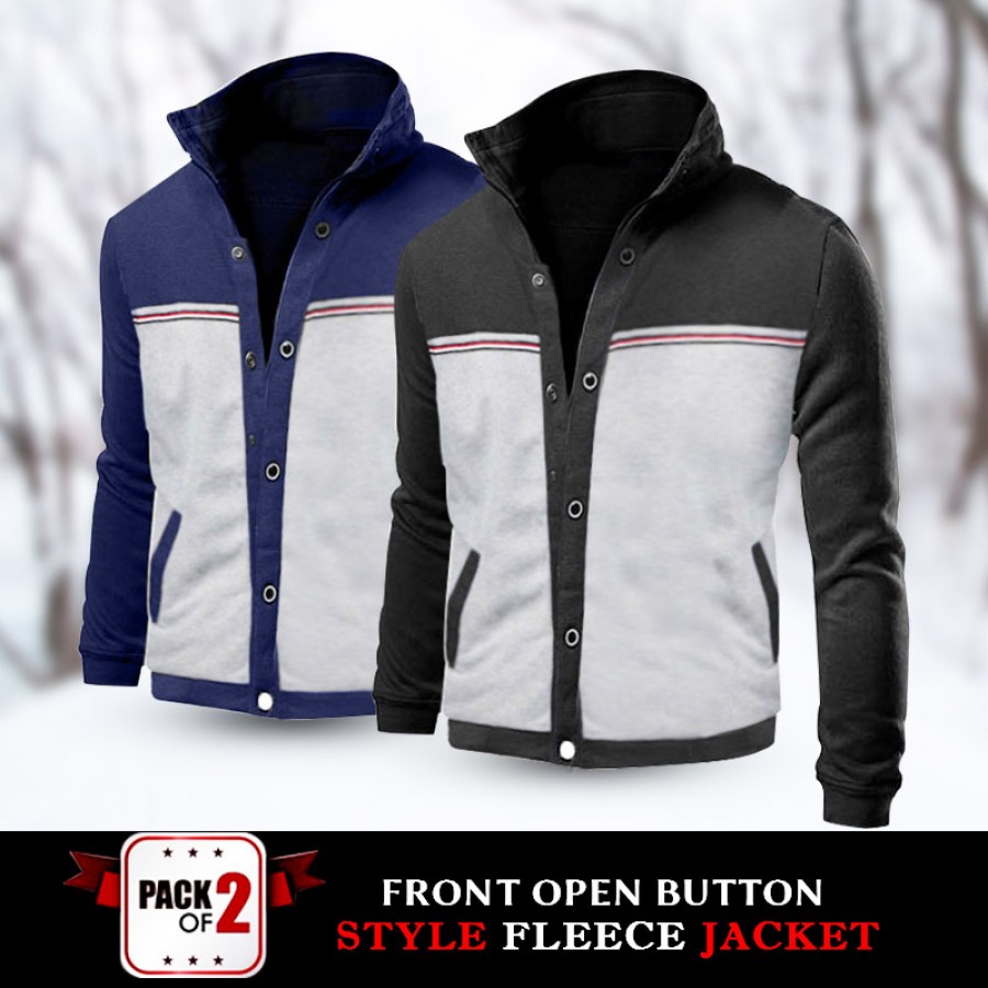 Pack Of 2 Front Open Button Style Fleece Jacket 