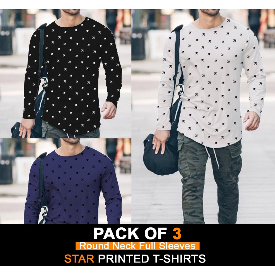 Pack of 3 ( Round Neck Full Sleeves ) Star Printed t T-Shirts
