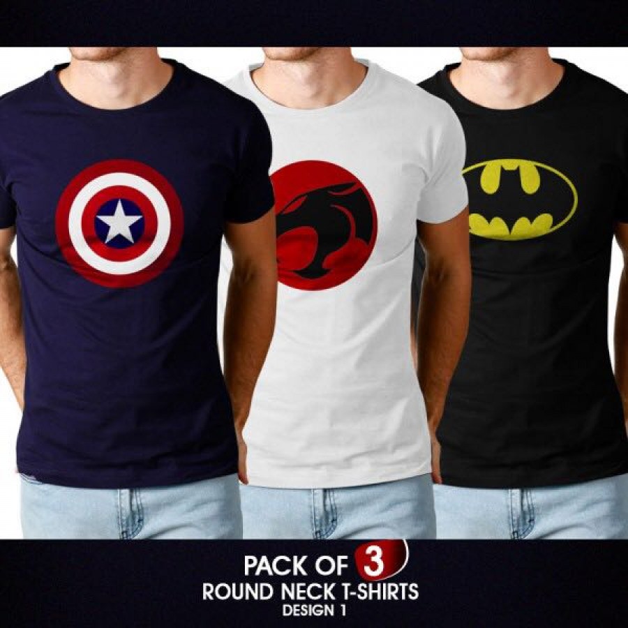 Pack of 3 round neck half sleeves t-shirts (design 1) 