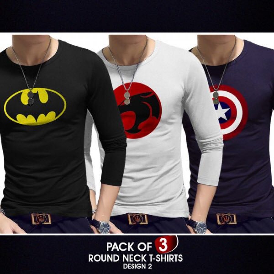 Pack of 3 round neck full sleeves t-shirts ( Design 2)