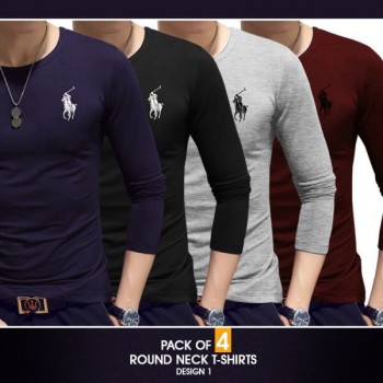 Pack of 4 round neck full sleeves t-shirts ( Design 1)
