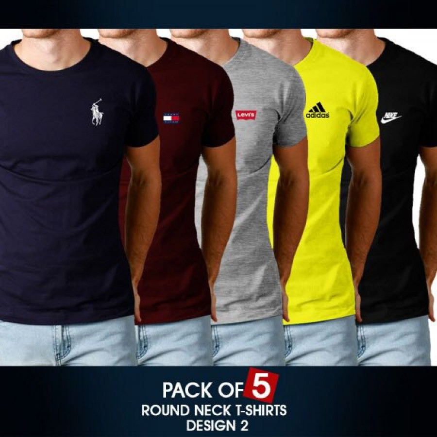 Pack of 5 round neck half sleeves t-shirts ( Design 2)