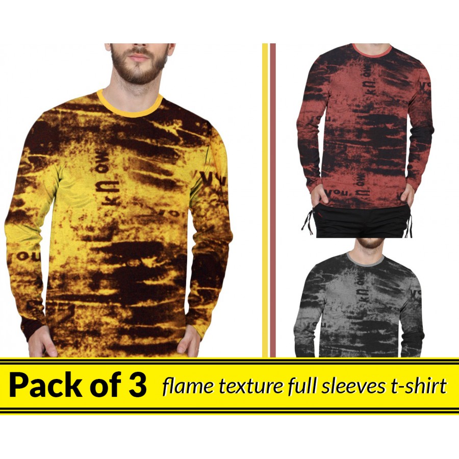 Pack Of 3 ( Flame Texture Full Sleeves T-shirt )