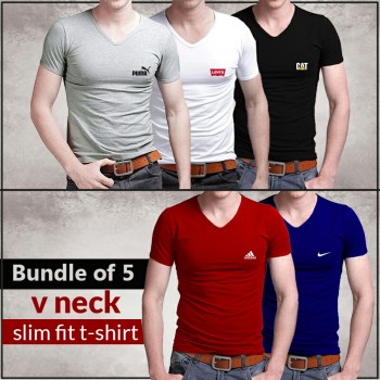 Bundle Of 5 (V-Neck Slim Fit T-shirts )