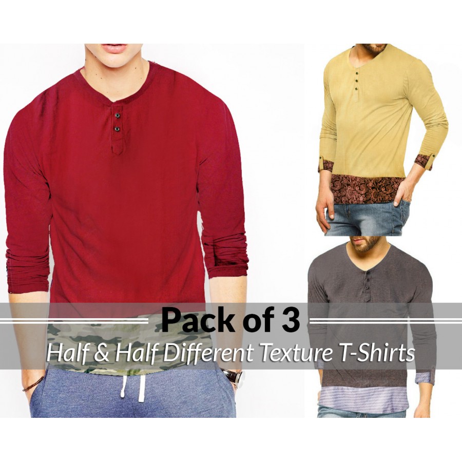 Pack Of 3 ( Half & Half Different Texture T-shirts )