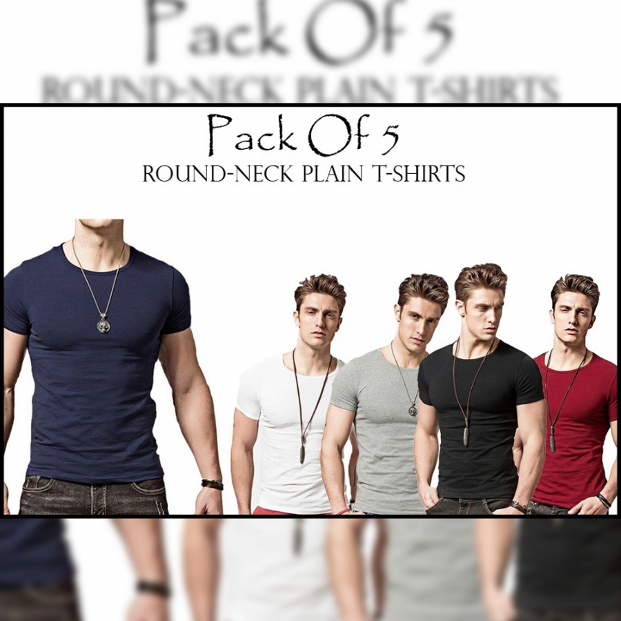 Pack Of 5 (Round Neck Plain T-shirt)