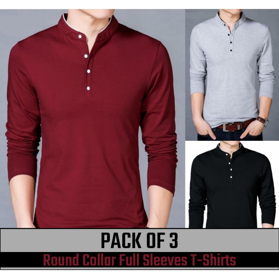 Pack of 3 Round Collar Full Sleeves T-shirts