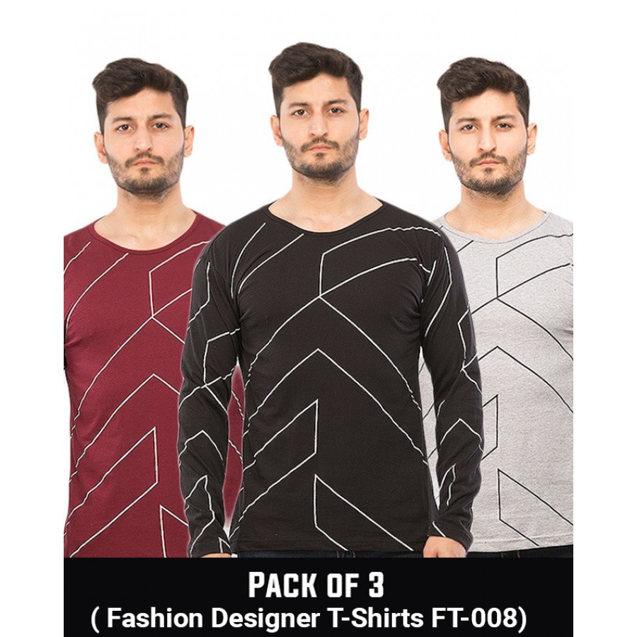 Pack Of 3 ( Fashion Designer  T-Shirts FT-008)