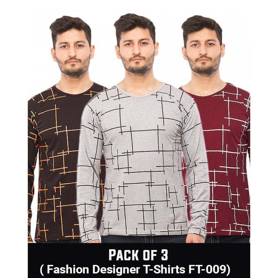 Pack Of 3 ( Fashion Designer  T-Shirts FT-009)