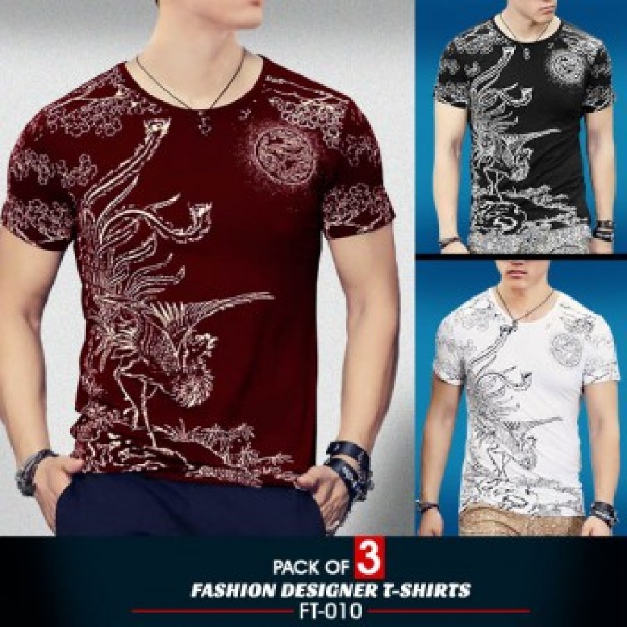 Pack Of 3 ( Fashion Designer  T-Shirts FT-010)
