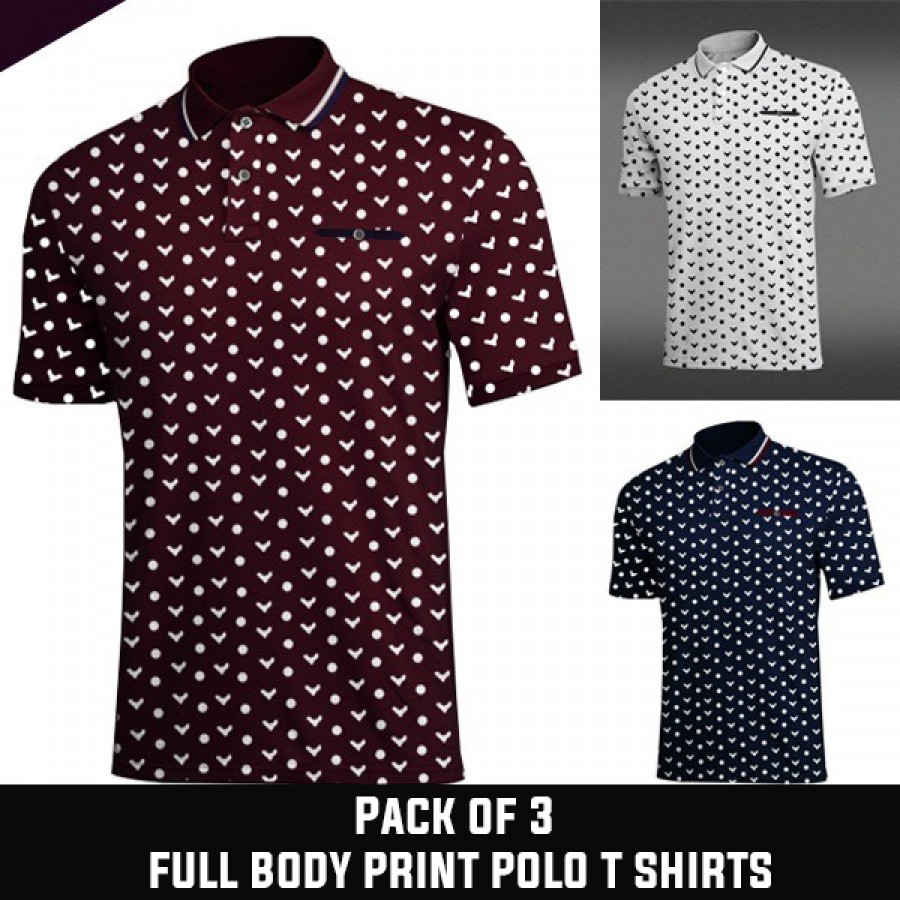 PACK OF 3  ( Ful Body Print  Polo T-Shirts )