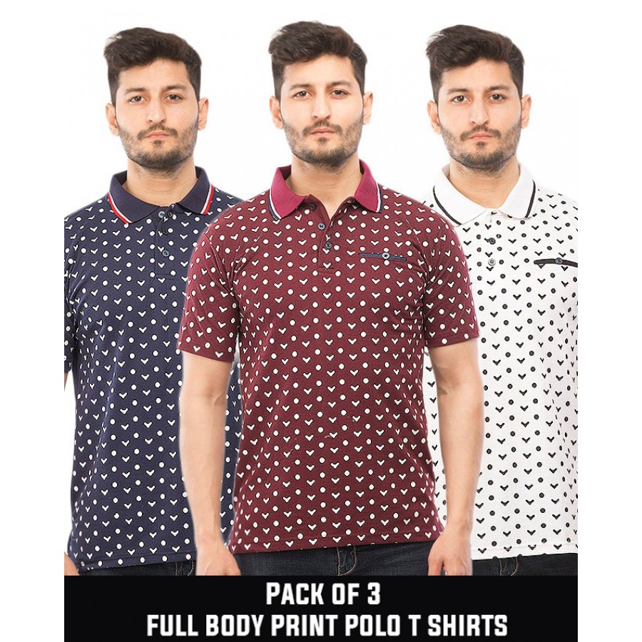 PACK OF 3  ( Ful Body Print  Polo T-Shirts )