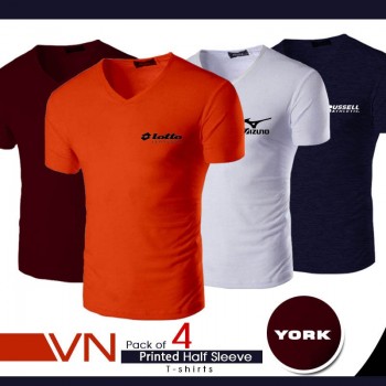 V Neck Pack of 4 Printed Half Sleeves T-Shirts