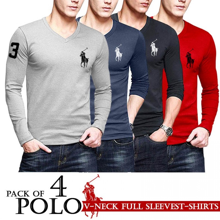 Pack of 4 Polo V Neck Full Sleeves Shirts