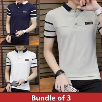 Bundle of 3 double collar strip sleeves t shirt