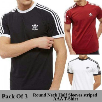 Pack of 3 Round Neck Half Sleeves striped AAA T-Shirt