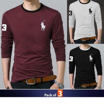 Pack of 3 round neck full sleeves polo style Tshirt