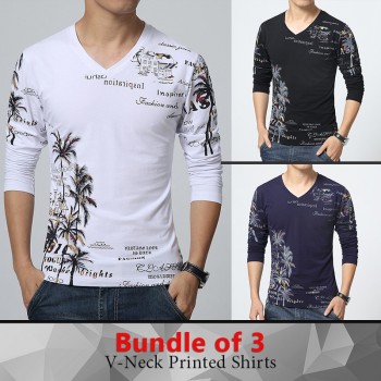 Pack of 3 V-Neck Printed T-Shirts