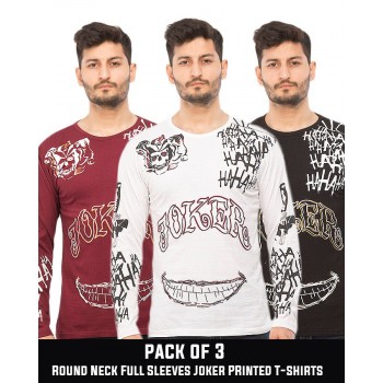 Pack of 3 Round Neck Full Sleeves Joker Printed T-shirts