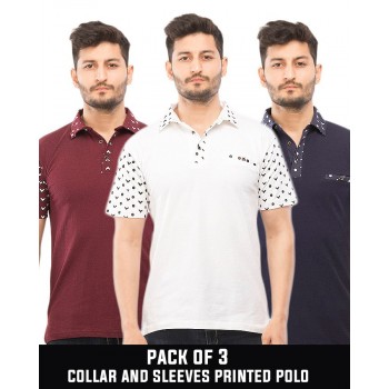 Pack of 3  collar and sleeves printed polo