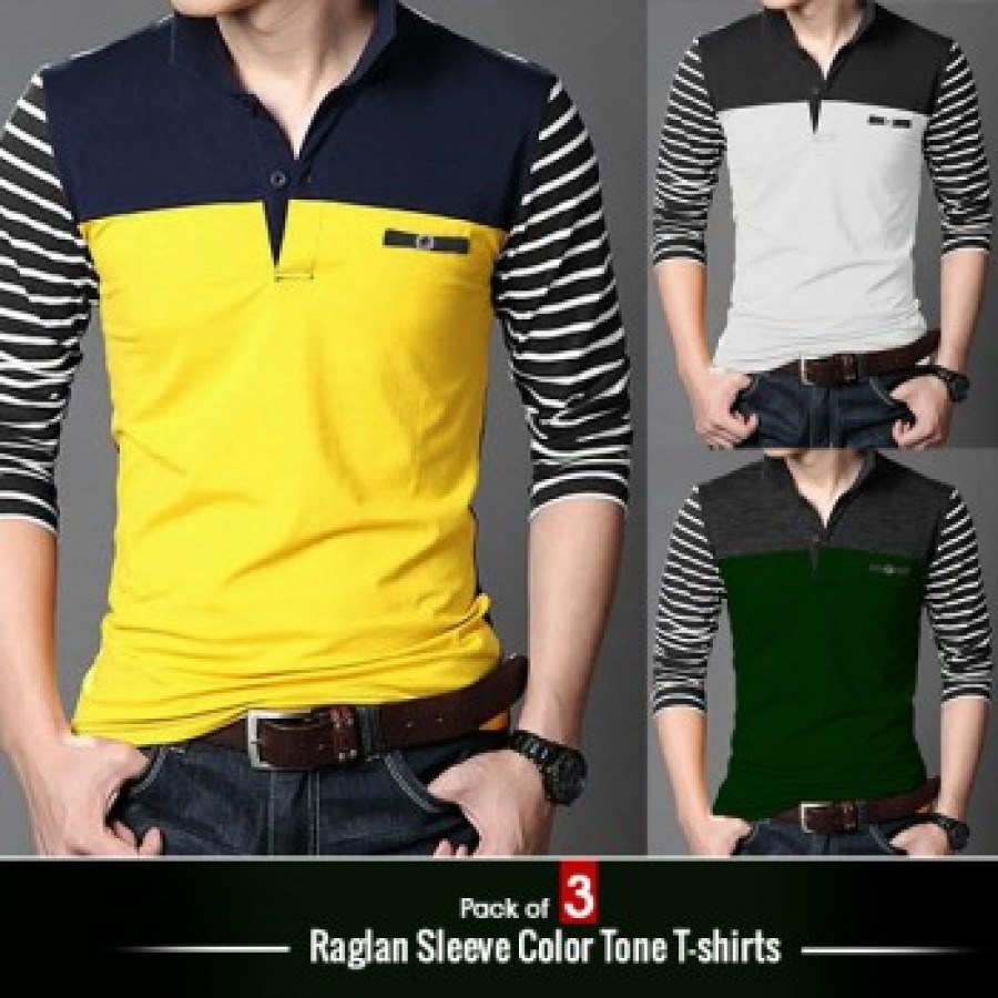 Pack of 3 Raglan Sleeve Color Tone T-shirts