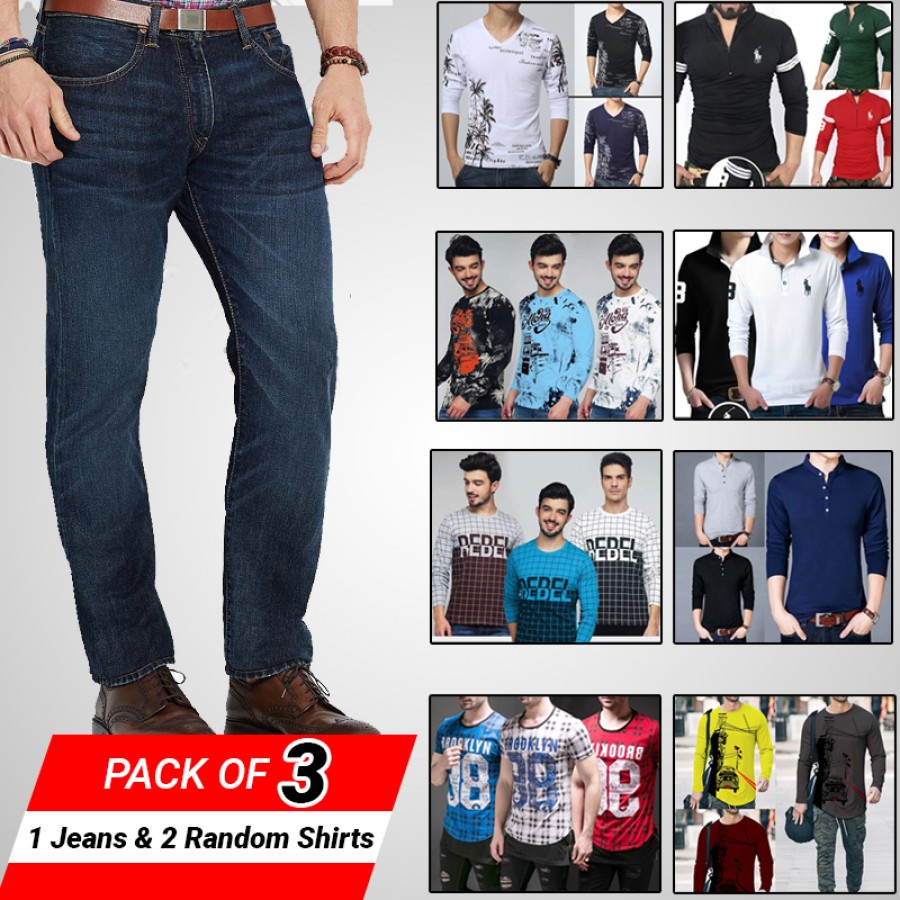 Pack of 3 (1 jeans, 2 Random Shirts)